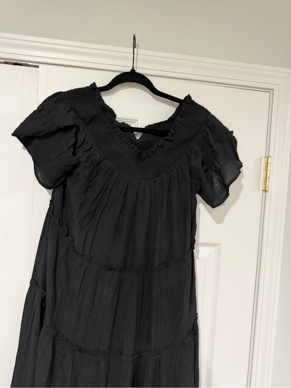 Black Tiered Short-Sleeve Boho Dress